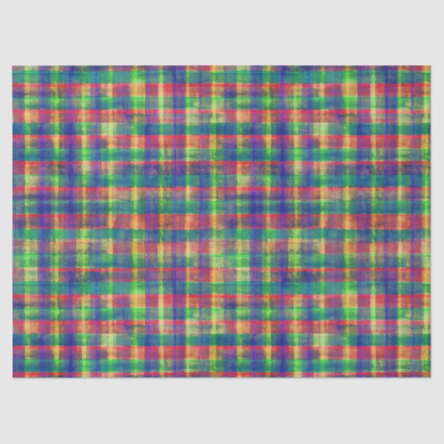Abstract Colourful Watercolor Plaid Pattern Tissue Paper (Front)