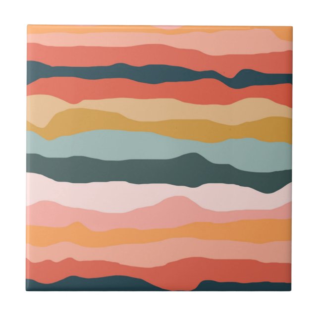 Abstract Colourful Wavy Stripe Modern Elegant  Ceramic Tile (Front)