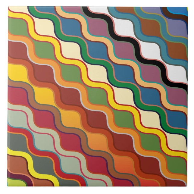 Abstract Colourful wavy Stripes Ceramic Tile (Front)