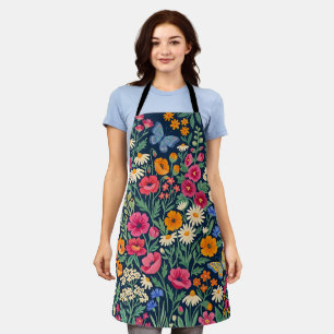 Abstract Colourful Wildflowers Butterflies Apron