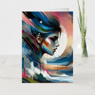Abstract colourful woman's face foil greeting card