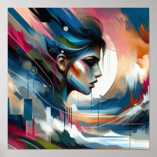 Abstract colourful woman's face wall decor poster
