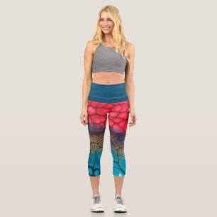 Abstract Colourful Yoga/Exercise High Waisted Capri Leggings