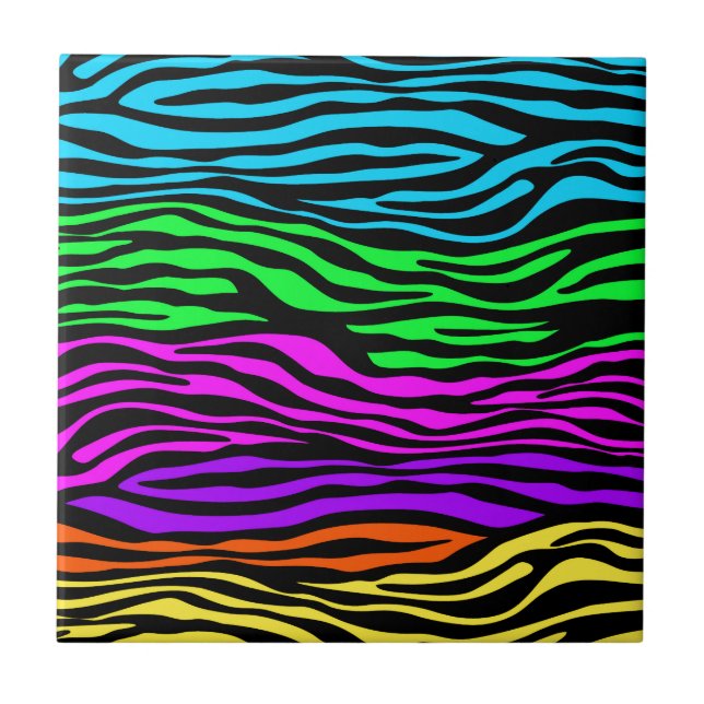 abstract Colourful Zebra Stripes Ceramic Tile (Front)