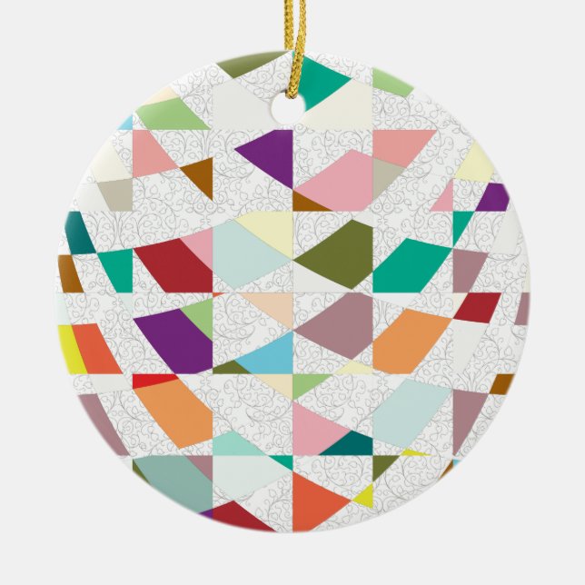 Abstract Colours Damask Ceramic Tree Decoration (Front)