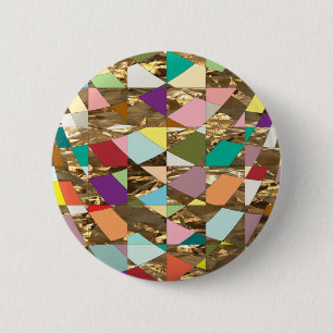 Abstract Colours Gold Foil 6 Cm Round Badge