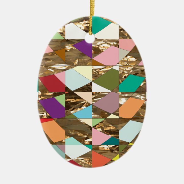 Abstract Colours Gold Foil Ceramic Tree Decoration (Front)