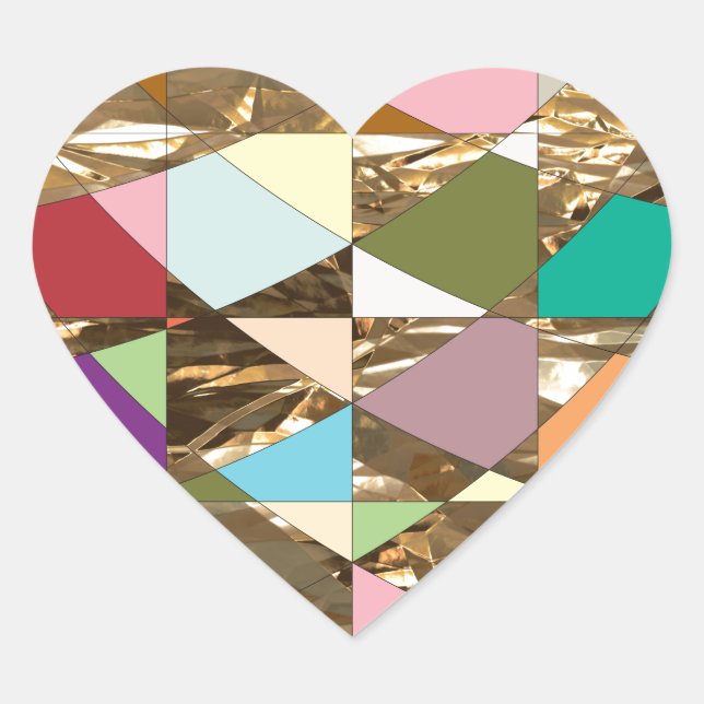 Abstract Colours Gold Foil Heart Sticker (Front)