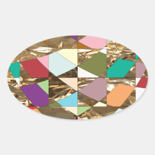 Abstract Colours Gold Foil Oval Sticker