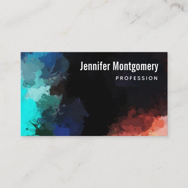 Abstract Colours in Turquoise Orange and Black Business Card (Front)