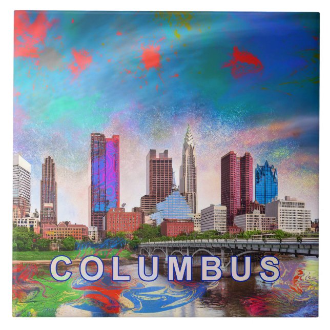 Abstract Columbus Skyline Art Modern City Ceramic Tile (Front)
