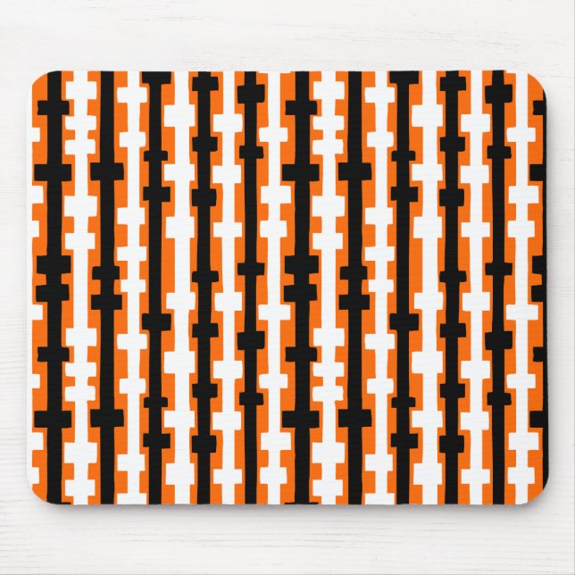 Abstract Columns - Black and White on Orange Mouse Pad (Front)