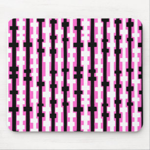 Abstract Columns - Black and White on Pink Mouse Pad