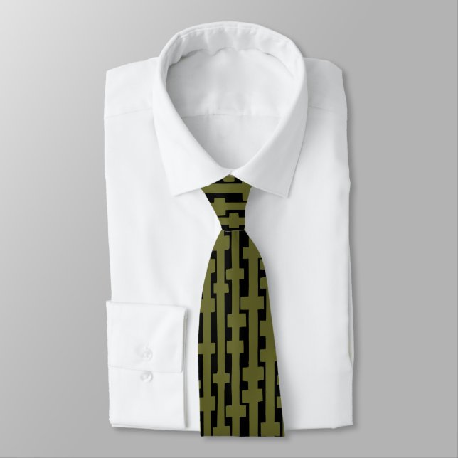 Abstract Columns - Murky Green on Black Tie (Tied)