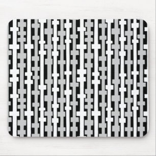 Abstract Columns - White and Grey on Black Mouse Pad