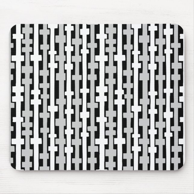 Abstract Columns - White and Grey on Black Mouse Pad (Front)
