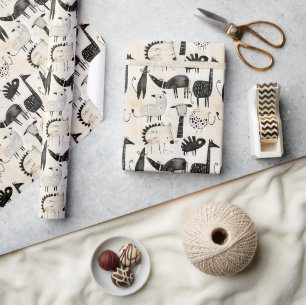 Abstract comical dark Safari Animals Wrapping Paper