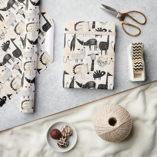 Abstract comical dark Safari Animals Wrapping Paper (Crafts)