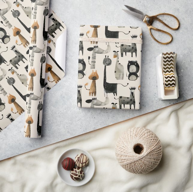 Abstract comical dark Safari Animals Wrapping Paper (Crafts)