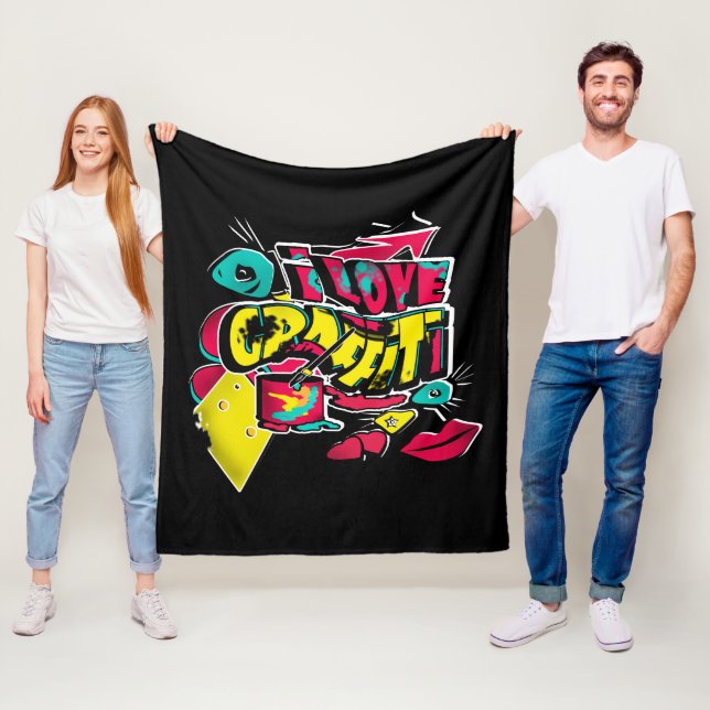 Abstract comics graffiti text grunge urban lips he fleece blanket (In Situ)