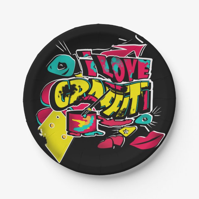 Abstract comics graffiti text grunge urban lips he paper plate (Front)