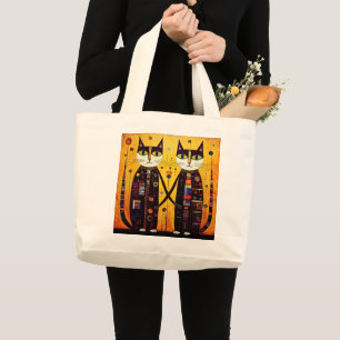 Abstract Companions: A Tale of Two Cats Large Tote Bag