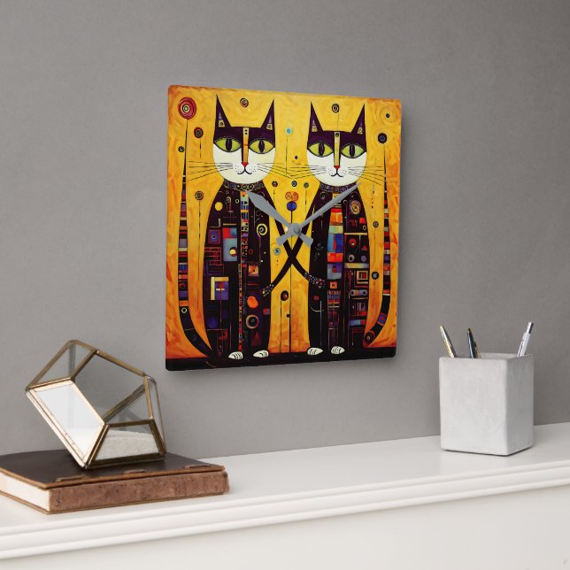 Abstract Companions: A Tale of Two Cats Square Wall Clock (Office)