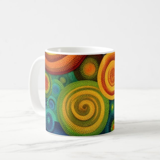 Abstract concentric circles in vibrant multicolor  coffee mug (Front Left)