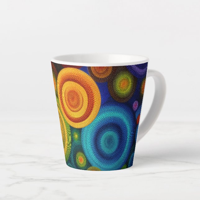 Abstract concentric circles in vibrant multicolor  latte mug (Right Angle)