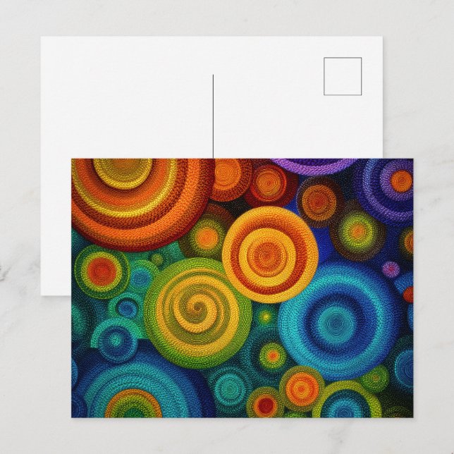 Abstract concentric circles in vibrant multicolor  postcard (Front/Back)
