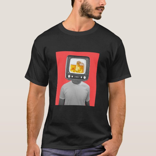 Abstract Concept Man With Beer Tv Head Illustratio T-Shirt (Front)