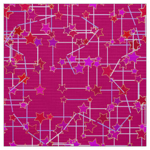 Abstract Constellation of Stars, Deep Fuchsia Pink Fabric
