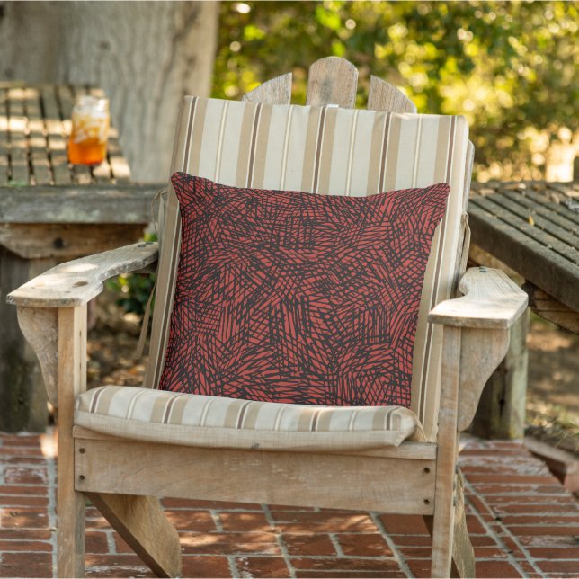 Abstract Contemporary Black Crosshatch On Red Rust Cushion (Chair)