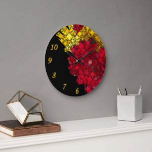 Abstract Contemporary Geometric Five Gold Numbers Large Clock