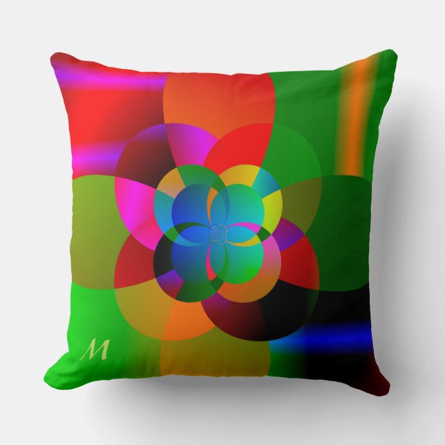 Abstract Cool Cute Fractal Neon Psychedelic Cushion (Front)