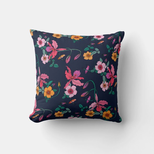Abstract Cool Flowers Throw Pillow (Front)