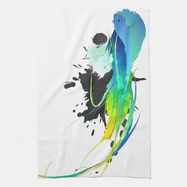 Abstract cool waters Paint Splatters Tea Towel (Vertical)