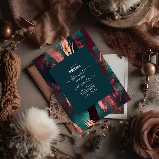 Abstract copper dark green dusty pink bridal invitation (Creator Uploaded)