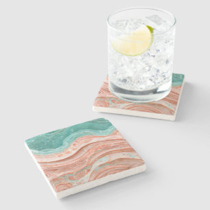 Abstract Coral and Teal Stone Coaster