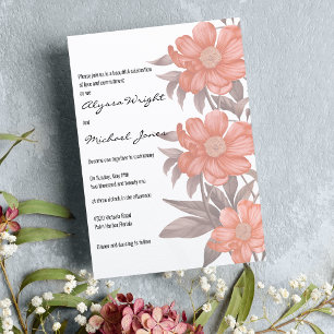 Abstract coral brown pink floral Wedding Invitation