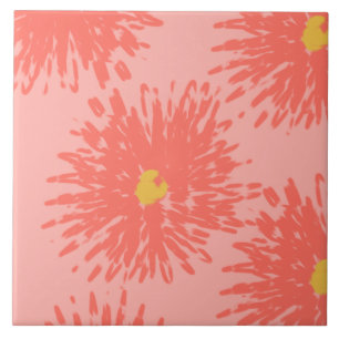 Abstract Coral Carnation Florals Ceramic Tile