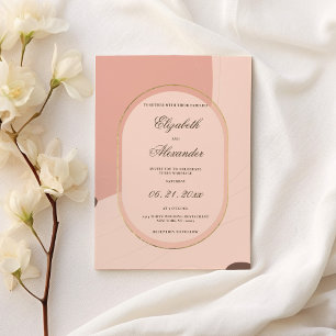 Abstract coral pink gold geometrical wedding invitation