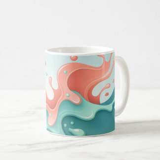 Abstract Coral & Teal Fluid Art Coffee Mug 