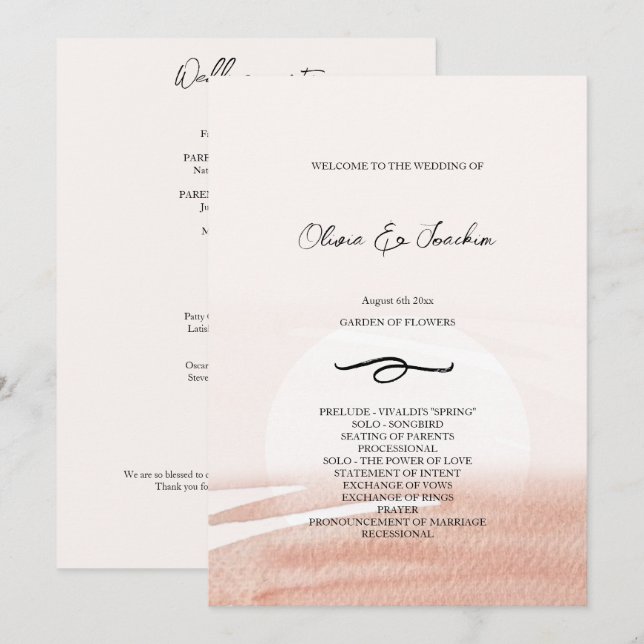 Abstract Coral Watercolor Hand-painted Program (Front/Back)