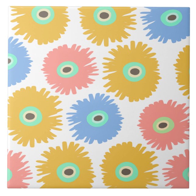 Abstract Coral Yellow Carnation Florals Ceramic Tile (Front)