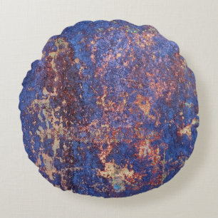 Abstract corroded colourful rusty metal background round cushion