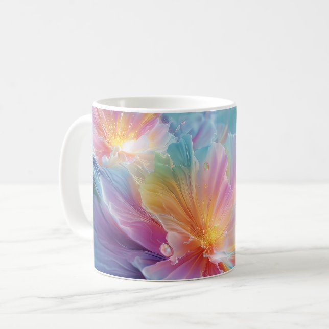 Abstract cosmic floral explosion in pastel coffee mug (Front Left)