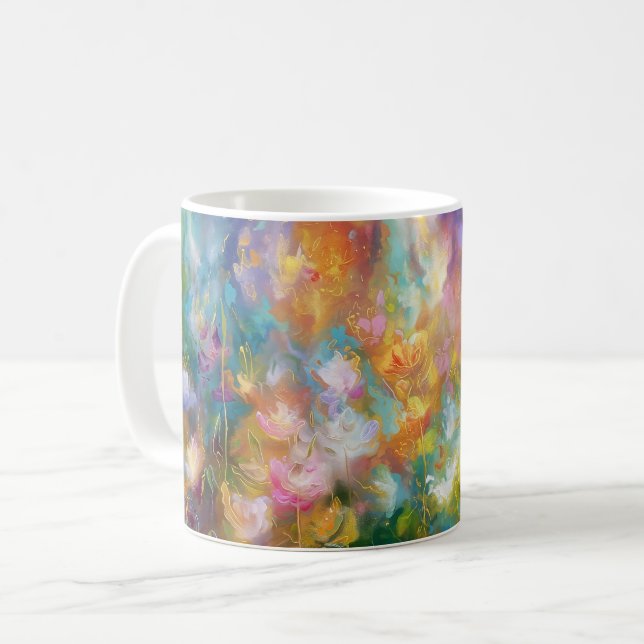 Abstract cosmic floral explosion in pastel colours coffee mug (Front Left)