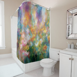 Abstract cosmic floral explosion in pastel colours shower curtain