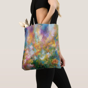 Abstract cosmic floral explosion in pastel colours tote bag